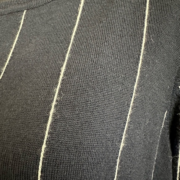 WOMENS SANDRO Paris. Merino Wool . BLUE/WHITE V-BACK LONG SLEEVE KNIT TOP SZ M - Picture 5 of 9